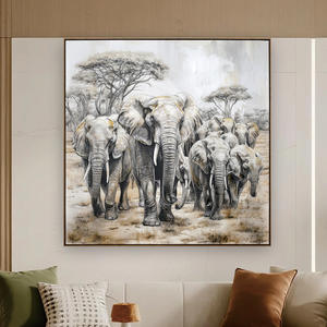 لوحة فنية مطبوعة على القماش بتصميم مخصص من المصنع مباشرة، صورة لفيل أفريقي وحيوانات برية ومناظر طبيعية للغابات، فن جداري طبيعي لغرفة المعيشة - Product Image 1