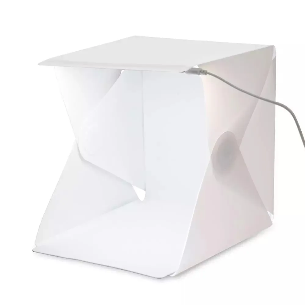 Groothandel Draagbare Mini 20cm Vouwen Studio Diffuse Soft Box Met 2 LED Verlichting Zwart Wit licht kamer fotostudio fotografie