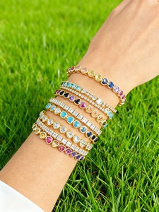 Bracciale di Moda Personalizzato Placcato Oro 18K Gioielli di Lusso Scintillanti con Diamanti Colorati a Forma di Cuore Ghiacciato Bracciale Tennis - Product Image 2
