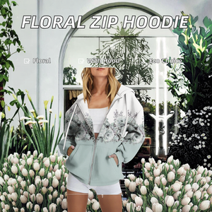 เสื้อฮู้ดซิปผ้าฝ้ายถักลายดอกไม้ปักลายศิลปะ  รักษ์โลก สวมใส่สบาย แฟชั่นฤดูใบไม้ร่วงสำหรับผู้หญิง แขนยาว 100% ผ้าฝ้าย - Product Image 2