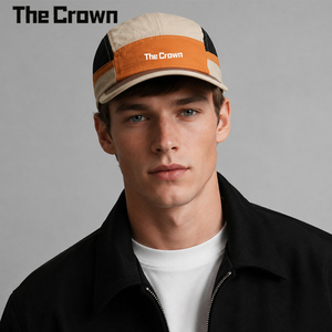 Casquette de camping 5 panneaux personnalisée de haute qualité en maille nylon à séchage rapide, blocs de couleur avec passepoil rouge, unisexe, vente en gros - Product Image 1
