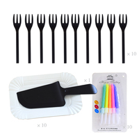 Articles de fête jetables Kits couteau fourchette plaque bougie vaisselle ensemble pour 10 personnes pour anniversaires et fêtes