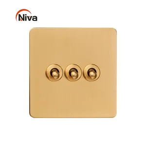Electric Switch New Design Toggle Wall Switch UK Standard 1gang 2 Way Stainless Steel Panel Electric Brass Light Switches And Socket