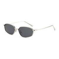 Lunettes de soleil polygonales vintage tendance unisexe, branches fines en métal, montures argentées, verres bleus UV400