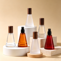 Flacon en verre conique vide de luxe de 15 ml avec bouchon en bois, flacon pulvérisateur de parfum cosmétique couleur personnalisée, flacon compte-gouttes, flacon roll-on