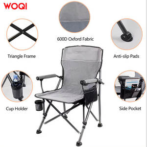 Silla plegable para acampar al aire libre Woqi, con marco de aluminio, tela Oxford 600D, con portavasos y bolsillo lateral. - Product Image 1