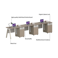 Bureau double poste avec tiroir verrouillable et meuble pour unité centrale, finition chêne clair, pour bureau d'équipe, vente en gros directe usine