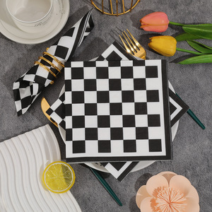 Black And <b>White</b> Checkerboard Paper Napkins Square Double Layer Party Tableware 330mmx2 - Product Image 3
