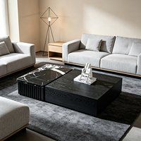Table basse carrée design moderne en bois noir fritté, style luxe léger, pour salon, table centrale minimaliste