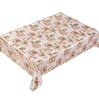 Nappe en PVC imprimée sur mesure, lavable, antidérapante, texture marbre avec motifs géométriques dorés et végétaux pour cuisine et fêtes