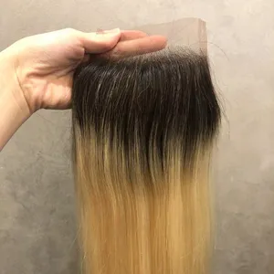 Ghrehair İnsan saç kapatma 4*4cm 1B613 sarışın sarışın koyu kökleri ile 100% Cheveux Humains kapatma Naturel Perruque dökün