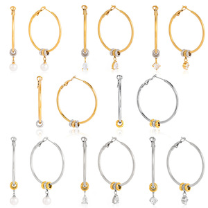 Boucles d'oreilles créoles bicolores en acier inoxydable plaqué or 18 carats, design géométrique, bijoux pour femme, cadeau, boucles d'oreilles pendantes tendance - Product Image 5