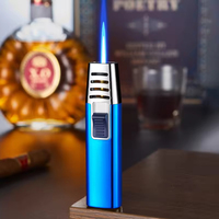 Briquet torche à gaz métallique coupe-vent portable, flamme jet de butane gonflable pour cigares, allumage de cuisine et barbecue avec ouvre-bouteille