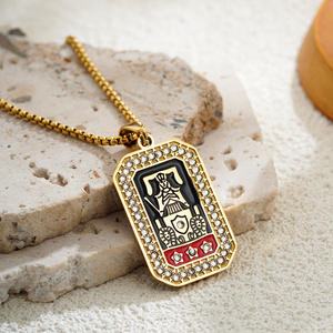 Retro <span class=keywords><strong>Tarot</strong></span> Roestvrij Staal 18K Vergulde Ketting Prachtige Druipende Olie Vierkante Hanger Modieuze Bedels - Product Image 4