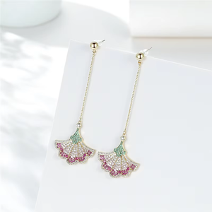 Pendientes Largos Elegantes y Modernos con Borlas, Diseño de <span class=keywords><strong>Abanico</strong></span>, Chapados en Oro, con Circonitas, Joyería para Fiestas y Uso Diario - Product Image 6