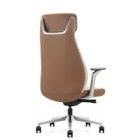 Chaise de bureau de direction ergonomique moderne en cuir crème à dossier haut, pivotante et réglable pour entreprise