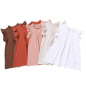 Vêtements pour enfants en lin respirant à manches bouffantes RTS, robe pour filles de 2 à 6 ans, prête à être expédiée - Product Image 1