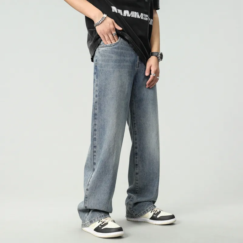 WMJ-007 dernier style botte coupe jeans ample mode hommes jeans empilés denim jeans hommes