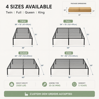 Queen-Size-Metallplattform-Bettgestell mit Stauraum unter dem Bett, hoher Bodenfreiheit, kein Boxspringbett erforderlich, Schwarz