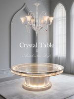 Table basse circulaire en verre côtelé de luxe de 180 cm avec plateau en verre transparent et base éclairée, table d'appoint pour canapé