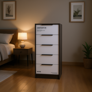 Comò a cinque cassetti Washington, design moderno con pannelli in legno, mobile da camera da letto autoportante in MDF - Product Image 2