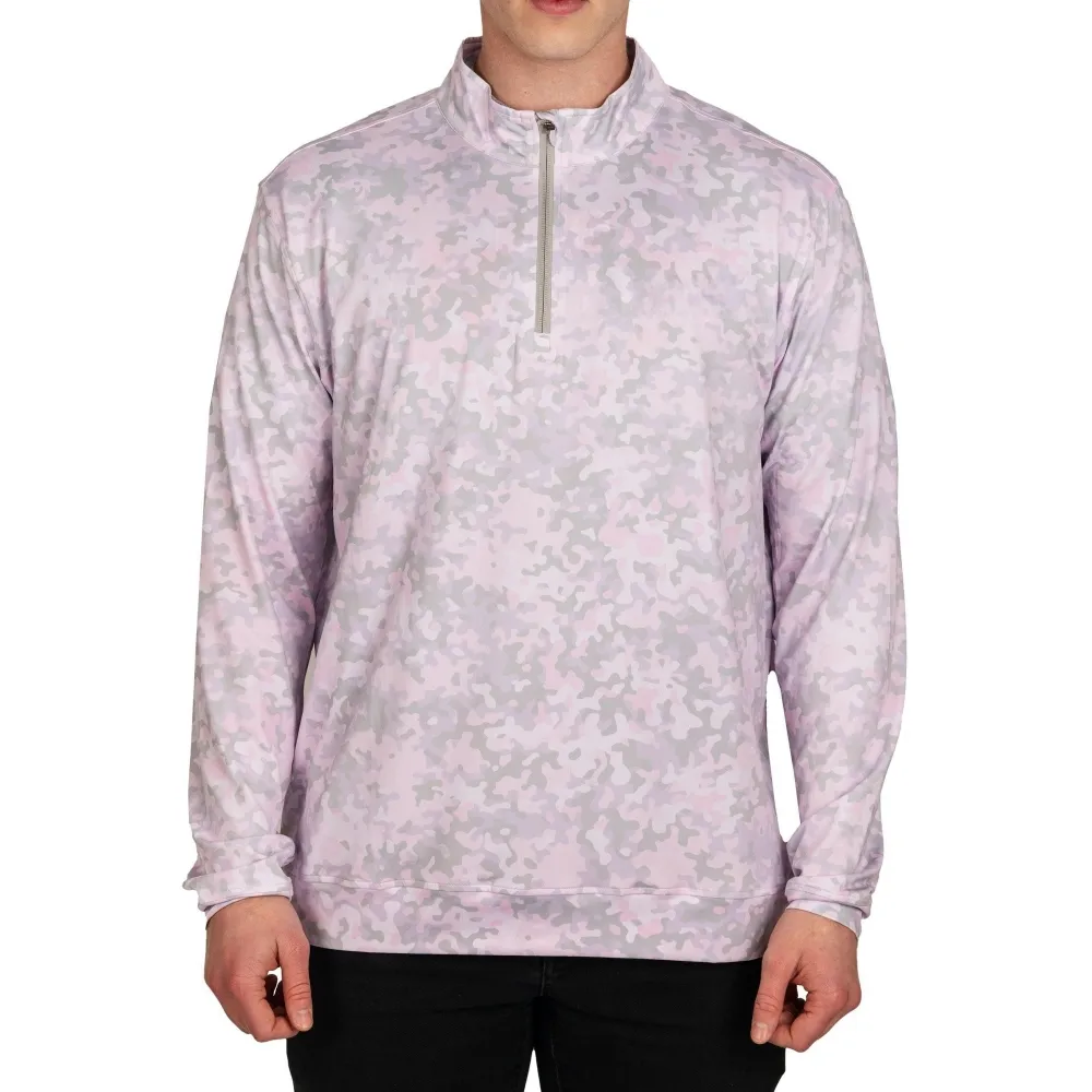 OEM All Over Print Men's Polyester Comfortable Hoodies Camouflage Sport Quarter 1/4 Zip Golf Pullovers DryFit Sweatshirts