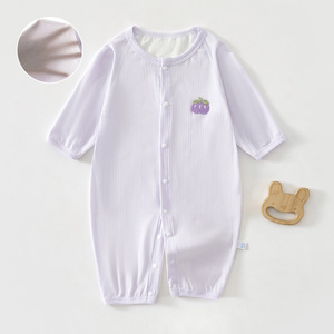 Combinaison à manches longues pour bébé, tricotée finement, unisexe, respirante, dos en maille, combinaison d'été - Product Image 1