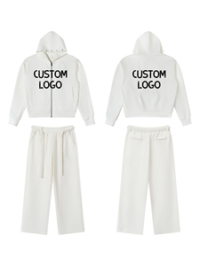 Set Felpa con Cappuccio Bianca Casual Best Seller, Giacca con Zip e <span class=keywords><strong>Pantaloni</strong></span> a Gamba Larga, Completo Due Pezzi - Product Image 5