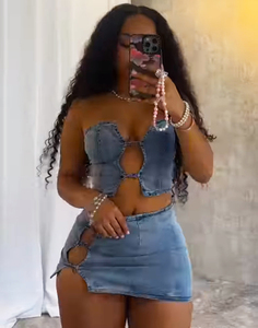 Ensemble de vêtements d'été sexy pour femmes, haut tube et mini-jupe en jean skinny, 2024 - Product Image 5