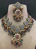 Ensemble collier ras-du-cou et boucles d'oreilles en laiton Kundan, travail de pierres Meenakari, fait main, personnalisé, tendance, pour fiançailles, mariage, fête, mode
