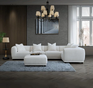 Creme Branco L-Shaped Modular Corner <span class=keywords><strong>Sofa</strong></span> Unique Home Interior Living Room <span class=keywords><strong>Couch</strong></span> <span class=keywords><strong>Set</strong></span> com pernas de madeira para Villa e Apartamento - Product Image 1