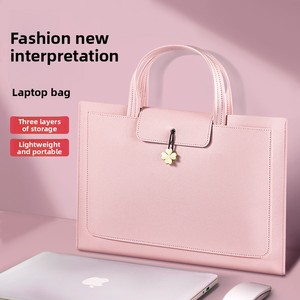 Maletín para Portátil de Cuero PU, Color Sólido, Simple, para <span class=keywords><strong>Mujer</strong></span>, Gran Capacidad, para Documentos de Negocios, con Cierre y Logotipo Personalizado, Morado y Verde - Product Image 5
