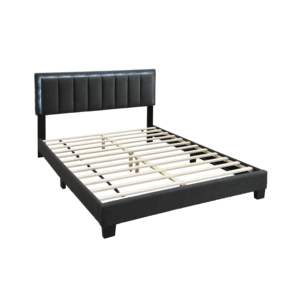 DB <b>Queen</b> <b>Size</b> Bedframe Charcoal Wool Fabric with LED Full Upholstered Bedroom <b>Bed</b> 1pc Channel Tufting <b>Bed</b> - Product Image 4