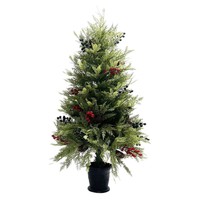 Grand arbre de Noël artificiel en pin blanc sur pied avec pommes de pin et baies rouges, décoration extérieure pour jardin, porche avant et cour arrière