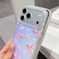 Coque de téléphone portable tendance avec nœud papillon et cerises, impression UV, pour iPhone 11 Pro Max, 12, 13, 14, 15, 16 Plus, 17 Pro – Housse arrière pour filles