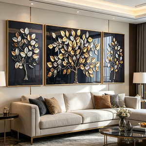 Custom 3 Panel <b>Framed</b> Wall Art Golden Money Tree Abstract Print <b>for</b> Living Room Crystal Porcelain <b>Painting</b> LED Home Decor - Product Image 5