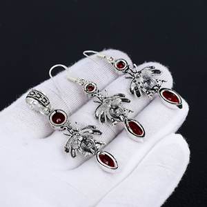 925 Sterling Silver Classic Style Bezel Setting <b>Pendant</b> Earrings Set Red <b>Garnet</b> Gemstone Handmade Pear Shape Perfect Christmas - Product Image 1