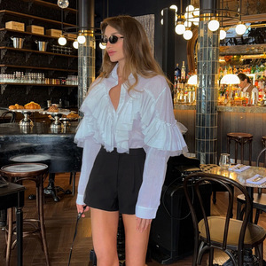 Blusa de Manga Larga para Mujer, Blusa Elegante a la Moda de Color Blanco para Mujer, Blusas con <span class=keywords><strong>Volantes</strong></span> - Product Image 2