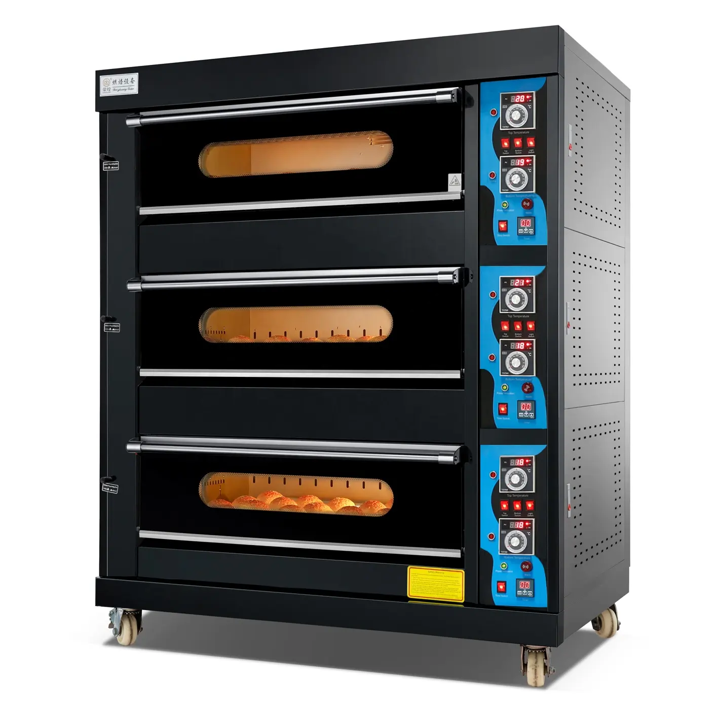 Winwong Mode Zwart Titanium Roestvrijstalen Oven Serie Gasoven 3 Dekken 6 Bakken Gas Bakken Broodoven In Bakkerijapparatuur