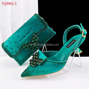 YQ9902 Elegante Sandalo da Cerimonia/Festa con Borsa, Set di Scarpe e Pochette con Pietre in Rosso, Altezza Tacco - Product Image 3