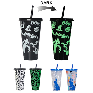 Gobelet lumineux 24oz à changement de couleur avec paille, réutilisable, sans BPA, pour boissons froides, bouteille d'eau, idéal pour les fêtes - Product Image 1