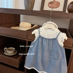 Tongxingyuan Girls Denim Dress Set Cap Sleeve Breathable Summer Skirt Outfit - Product Image 2