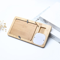 Support de téléphone portable en bambou avec chargeur sans fil 10W, distance de charge 0~8mm, écologique, tout-en-un, cadre photo, logo personnalisé