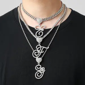 Hip hop Heart hook style baguette custom cuban link chain iniziale lettera ciondolo collana di diamanti per uomo donna