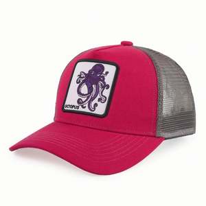 Gorra de béisbol de malla de 5 paneles con cierre a presión, gorra trucker personalizada con bordado 3D de diseño animal, cierre de hebilla de doble botonadura, estilo empresarial - Product Image 4