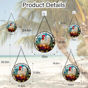 Ornement <span class=keywords><strong>suspendu</strong></span> pour fenêtre en forme de puzzle irrégulier sur le thème du poulet et des œufs, attrape-soleil en acrylique DIY pour la maison et le jardin - Product Image 4