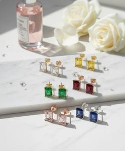 Pendientes de Oro de 14 Quilates con Certificación, con Gemas Naturales/Creadas en Laboratorio/Diamantes, Forma Octogonal - Regalo para Ella - Product Image 1