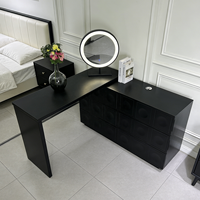 Ensemble coiffeuse minimaliste en pin massif pour chambre d'appartement avec miroir lumineux amovible et rangement modulaire multifonctionnel