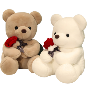 Orsacchiotto di <span class=keywords><strong>Peluche</strong></span> Personalizzato con Rosa Ricamata per San Valentino, Imbottitura in Cotone PP, Design Carino Personalizzabile, Giocattolo Antistress - Product Image 1