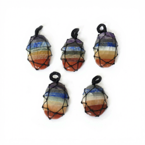 Colgante Ovalado Hecho a Mano con 7 Chakras y Piedras Preciosas, Envuelto en Alambre, Arte Metafísico Feng Shui, Artículo Coleccionable, Artesanía de Gujarat, Gemas de Ágata JILANI - Product Image 5